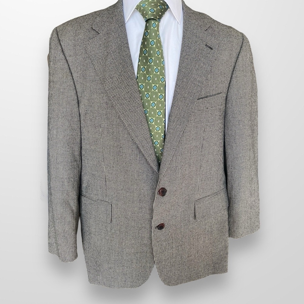 Ralph Lauren Size 44R Blazer Sport Coat Black Tan Houndstooth Wool Suit‎ Jacket